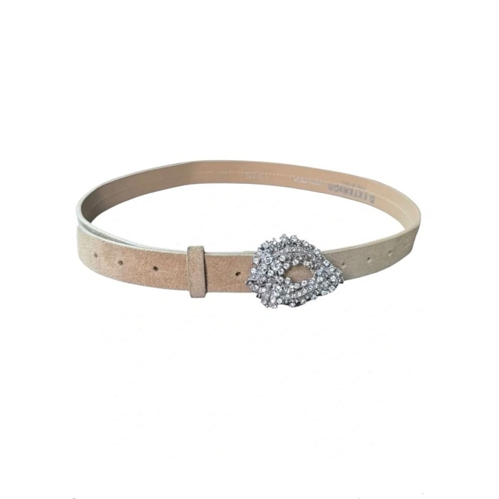Vera Pelle D. Exterior Tan Suede Leather Crystal Embellished Buckle Italy Belt